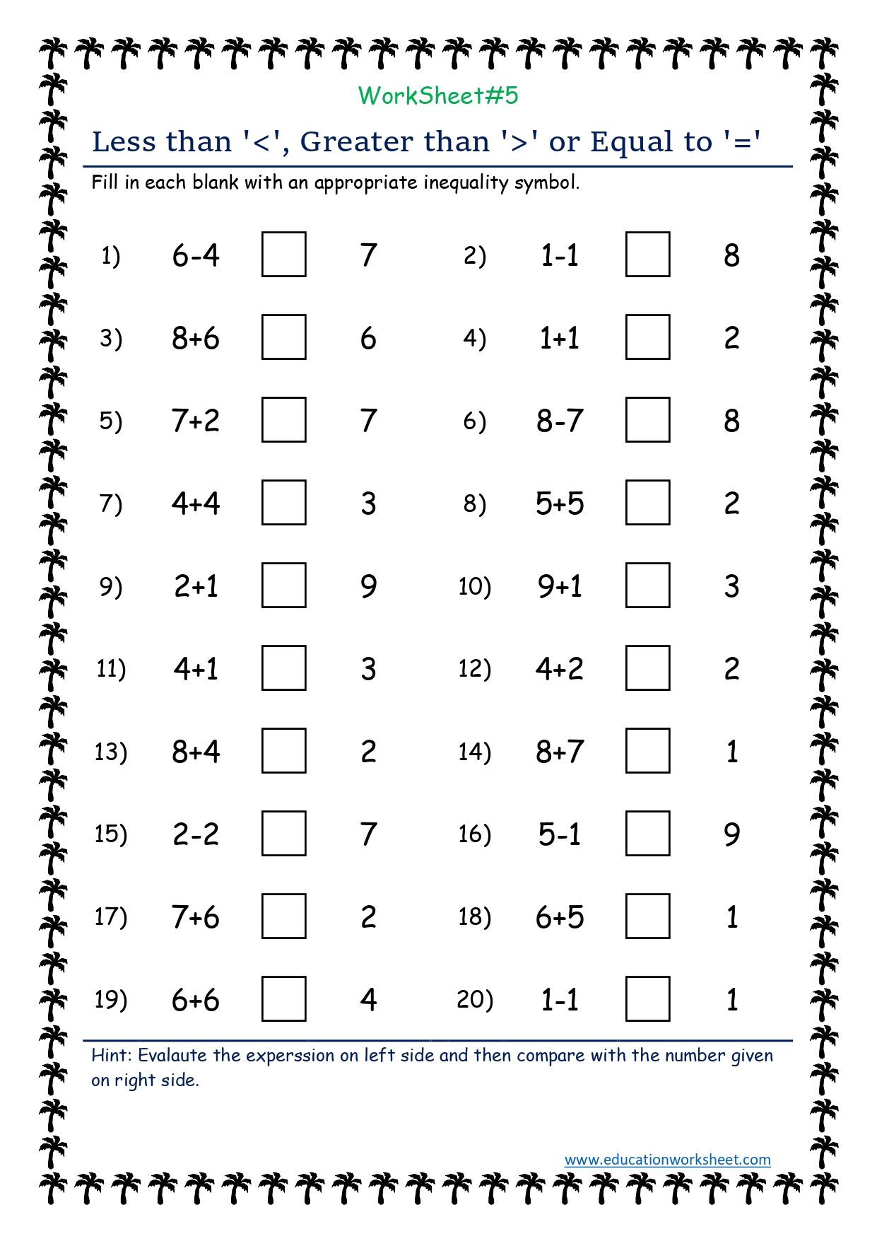 Worksheets For Evaluating And Comparing Expressions - Education Worksheet
