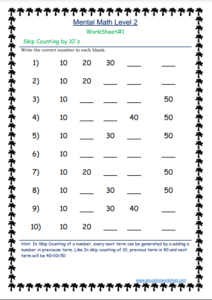 Skip Counting By Ten Worksheets