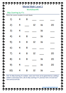 Skip Counting By Four Worksheets