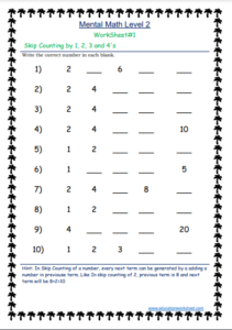 Skip counting patterns by 1 and 2 and 3 worksheets
