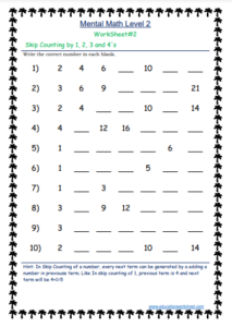 Skip counting patterns by 1 and 2 and 3 worksheets