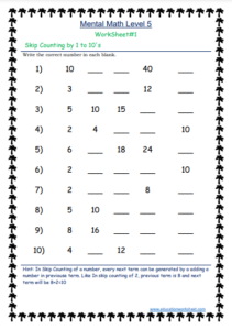 Skip Counting Printable Worksheets 1 to 10