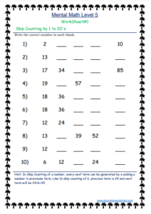 Skip Counting Printable Worksheets 1 to 20
