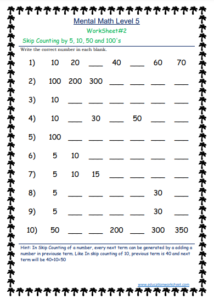 Skip Counting Printable Worksheets 5 or 10 or 50 or 100