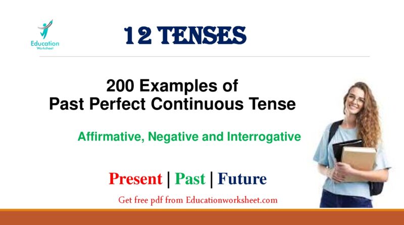 Past Perfect Continuous Tense examples Worksheets